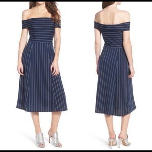 WAYF Striped Off Shoulder Midi Dress